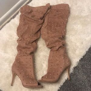 Pink over the knee gold stud boots